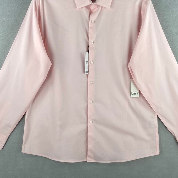 Bar III Men's XL 17-17.5 34-35 Dress Shirt Slim Fit Stretch Pink Chambray NEW - Picture 4 of 12